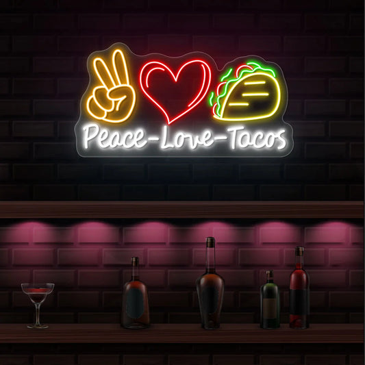 Peace Love Tacos Trendy Neon Signs for Restaurants | Instagrammable Cafe Decor (36In x 24In)