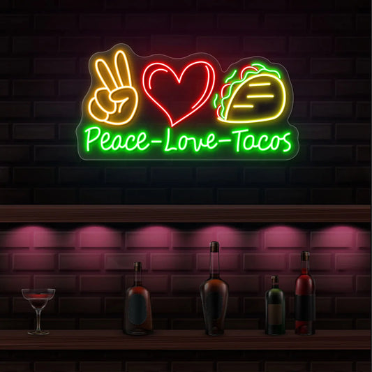 Peace Love Tacos Trendy Neon Signs for Restaurants | Instagrammable Cafe Decor (36In x 24In)