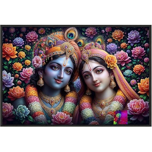 Eurotex Wrapped Canvas Wall Painting for Living Room Perfect Colorful Radha Krishna Canvas Painting for Hall Bedroom Office Gift & Décor (Radha-Krishna-10)