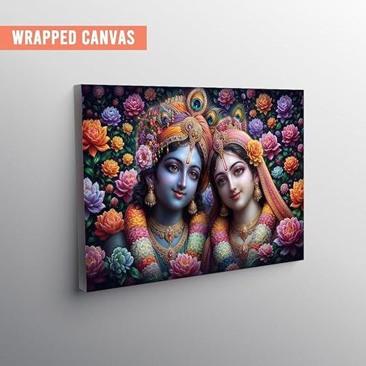 Eurotex Wrapped Canvas Wall Painting for Living Room Perfect Colorful Radha Krishna Canvas Painting for Hall Bedroom Office Gift & Décor (Radha-Krishna-10)