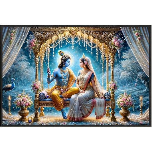 Eurotex Wrapped Canvas Wall Painting for Living Room Perfect Colorful Radha Krishna Canvas Painting for Hall Bedroom Office Gift & Décor (Radha-Krishna-4)