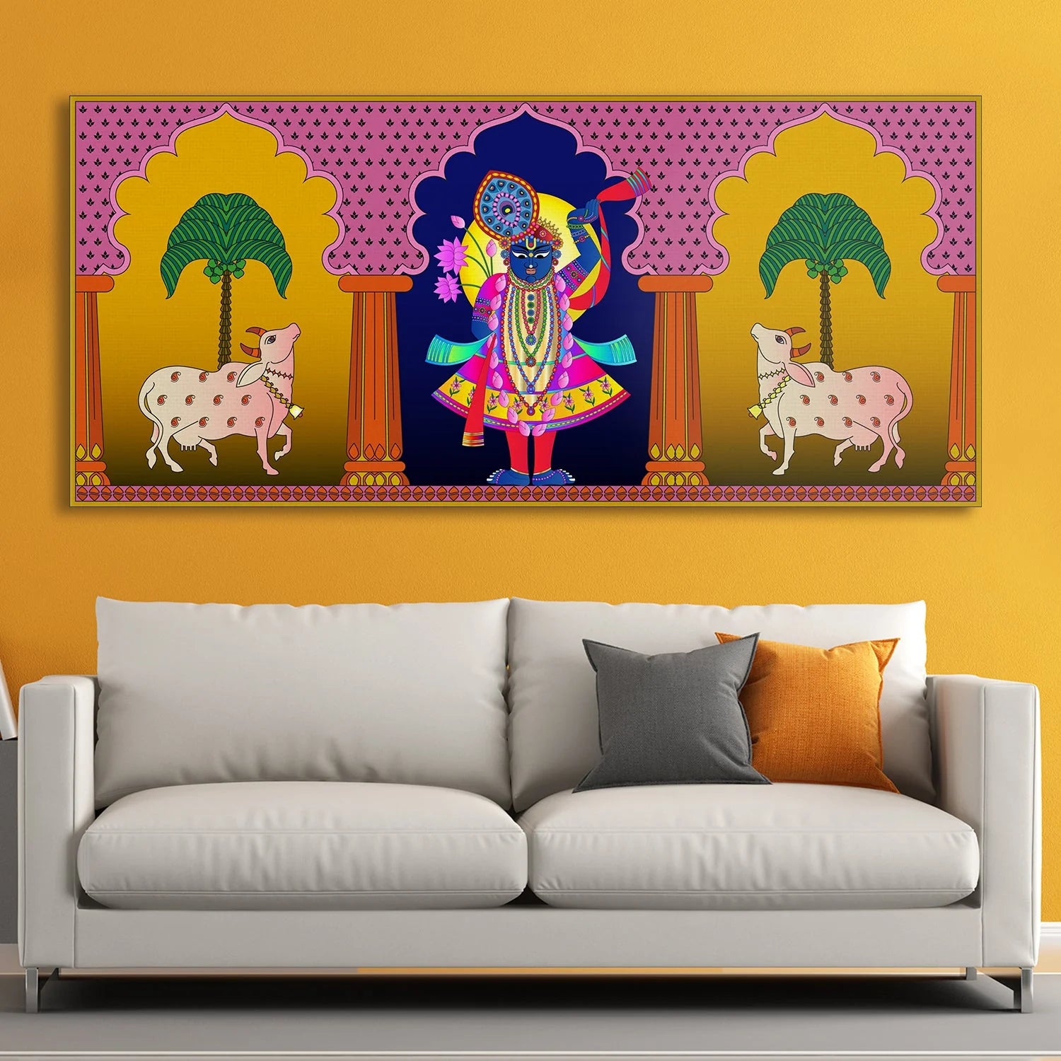 Shrinathji Pichwai Painting, Framed Abstract Canvas Wall Art for Living room Eurotex