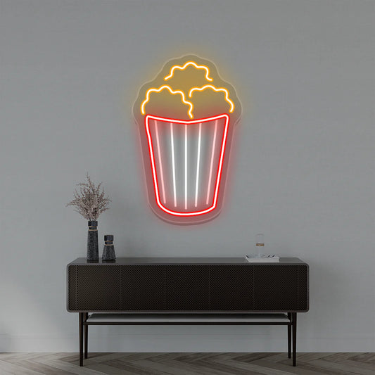 Popcorn Bucket Aesthetic Neon Signs for Cafes & Restaurants | Photo-Ready Decor (24In x 12In)