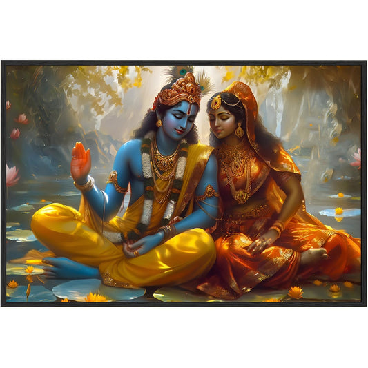 Eurotex Wrapped Canvas Wall Painting for Living Room Perfect Colorful Radha Krishna Canvas Painting for Hall Bedroom Office Gift & Décor (Radha-Krishna-02)