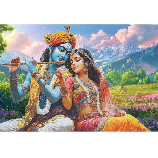 Eurotex Canvas Radha Krishna Wall Painting for Living Room, Bedroom, Hotels, Office - Big Size Elegant Wall Art for Home Decoration, Perfect Wall Decor (Radha Krishna-15)