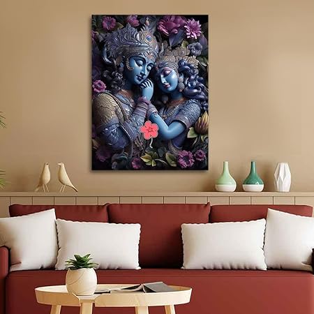 Eurotex Radha Krishna Painting Canvas Wall Frame Big Size Painting Frame for Living Room Wall Decors | Canvas Painting | Home Decoration (Radha Krishna-18)