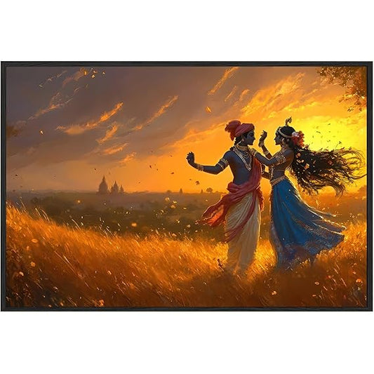 Eurotex Wrapped Canvas Wall Painting for Living Room Perfect Colorful Radha Krishna Canvas Painting for Hall Bedroom Office Gift & Décor (Radha-Krishna-05)