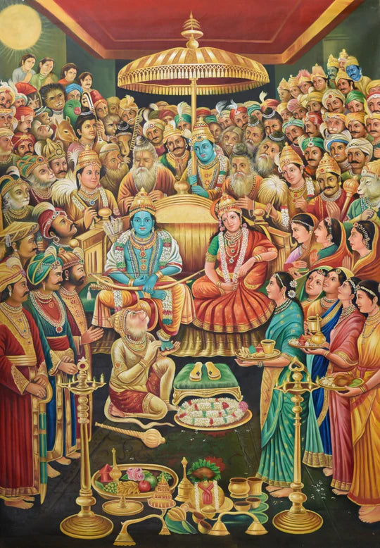 Eurotex Shri Ram Darbar Antique Canvas Wall Painting Eurotex