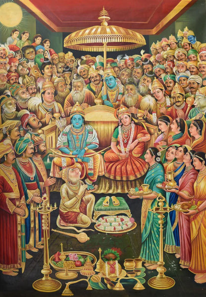 Eurotex Shri Ram Darbar Antique Canvas Wall Painting Eurotex