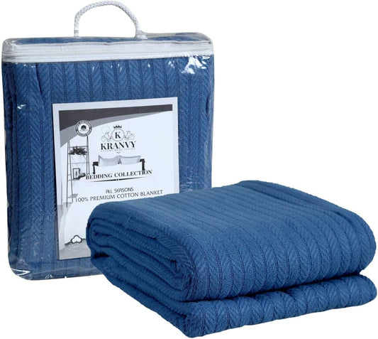 Eurotex Cable Cotton Blanket, 100% Real Cotton Throw - Royal Blue Eurotex