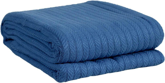 Eurotex Cable Cotton Blanket, 100% Real Cotton Throw - Royal Blue Eurotex