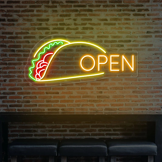Tacos Open Neon Signs | Retro 50s Style Restaurant Wall Decor (36In x 12In)