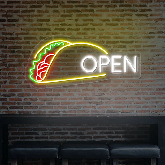 Tacos Open Neon Signs | Retro 50s Style Restaurant Wall Decor (36In x 12In)