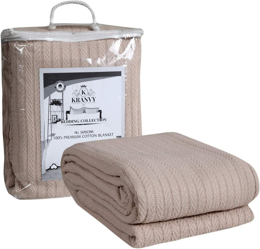 Eurotex Cable Cotton Blankets for Bed, 100% Cotton Blanket - Tan Eurotex