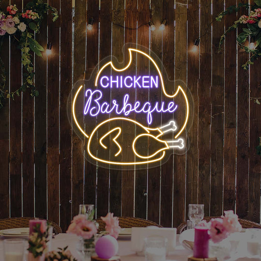 Thanksgiving Chicken Barbeque - Multicolor Neon Sign for Restaurants | Design Your Own LED Logo Sign (24In x 24In)