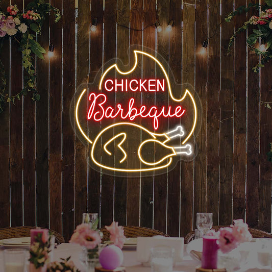 Thanksgiving Chicken Barbeque - Multicolor Neon Sign for Restaurants | Design Your Own LED Logo Sign (24In x 24In)