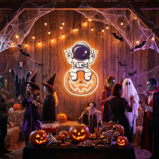 Custom UV Print Astronaut Halloween Neon Signs | Personalized LED Name Lights for Room