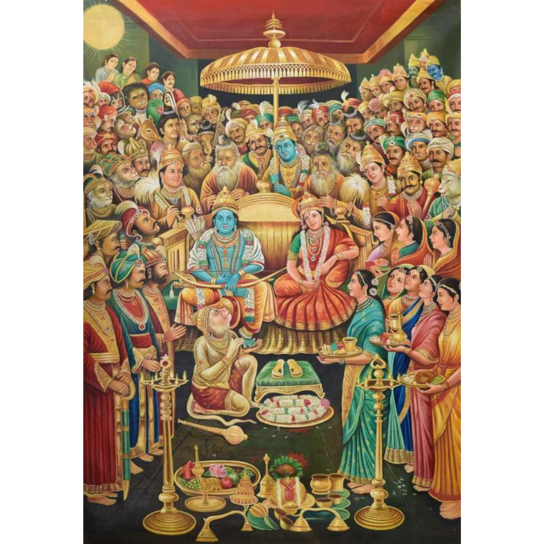 Eurotex Shri Ram Darbar Antique Canvas Wall Painting Eurotex