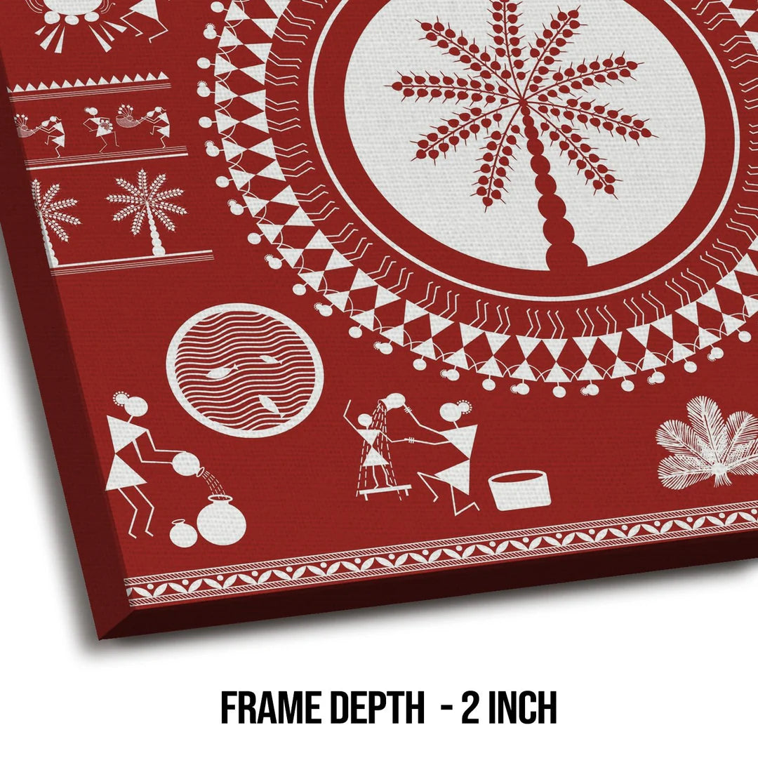 Scarlet ember, Warli Art, Framed Abstract Canvas Wall Art for Bedroom Eurotex