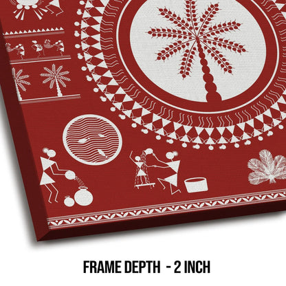 Scarlet ember, Warli Art, Framed Abstract Canvas Wall Art for Bedroom Eurotex