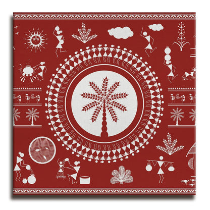 Scarlet ember, Warli Art, Framed Abstract Canvas Wall Art for Bedroom Eurotex