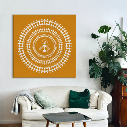 Golden Amber, Warli Art, Framed Abstract Canvas Wall Art for Bedroom Eurotex