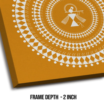 Golden Amber, Warli Art, Framed Abstract Canvas Wall Art for Bedroom Eurotex