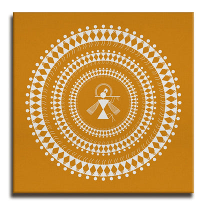 Golden Amber, Warli Art, Framed Abstract Canvas Wall Art for Bedroom Eurotex