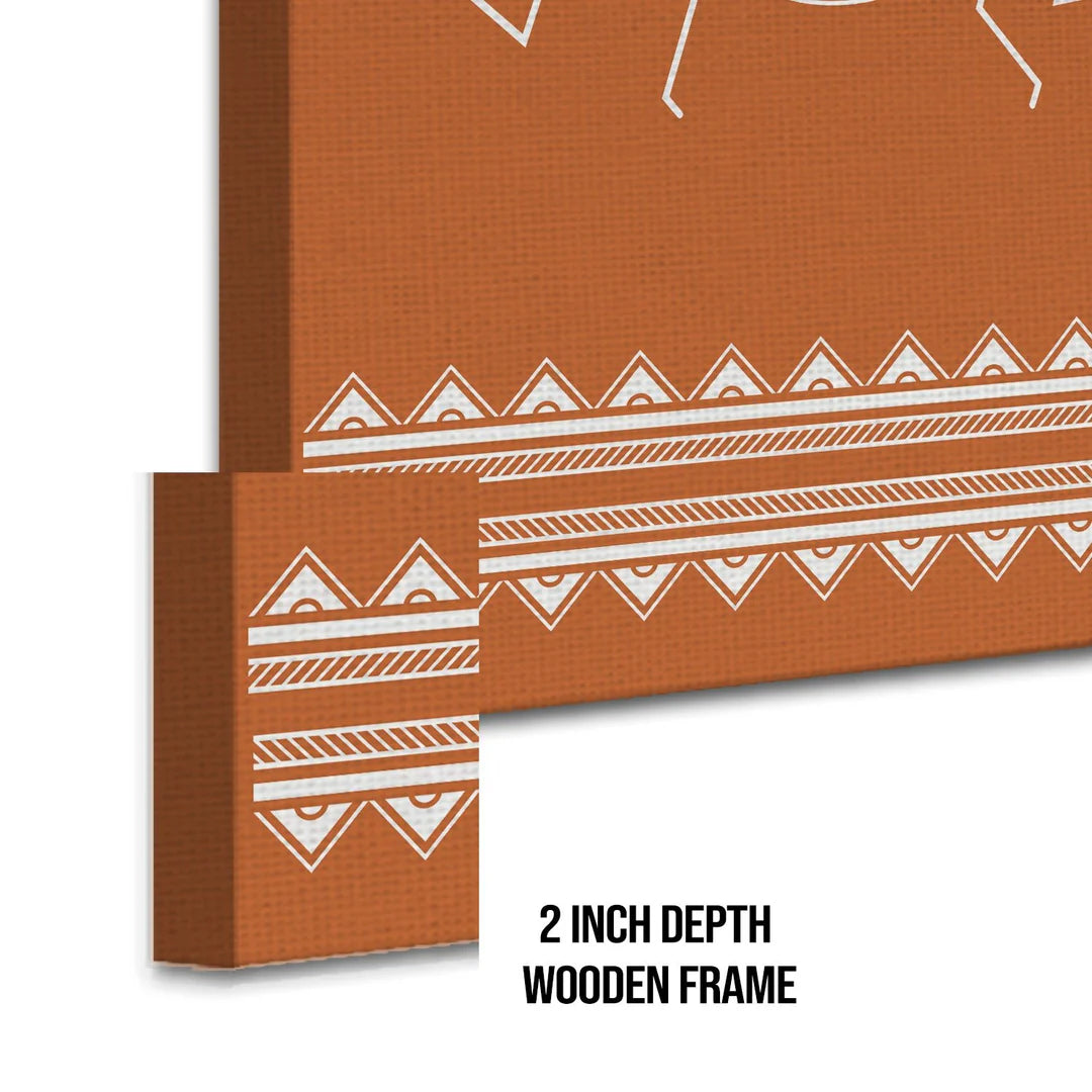 Russet Bronze, Warli Art, Framed Abstract Canvas Wall Art for Bedroom Eurotex