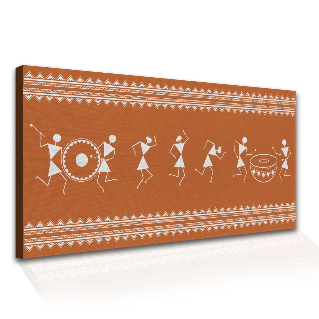 Russet Bronze, Warli Art, Framed Abstract Canvas Wall Art for Bedroom Eurotex