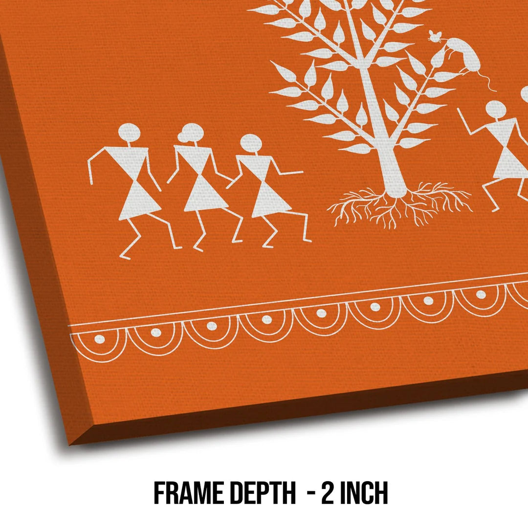 Burnt Orange, Warli Art, Framed Abstract Canvas Wall Art for Bedroom Eurotex