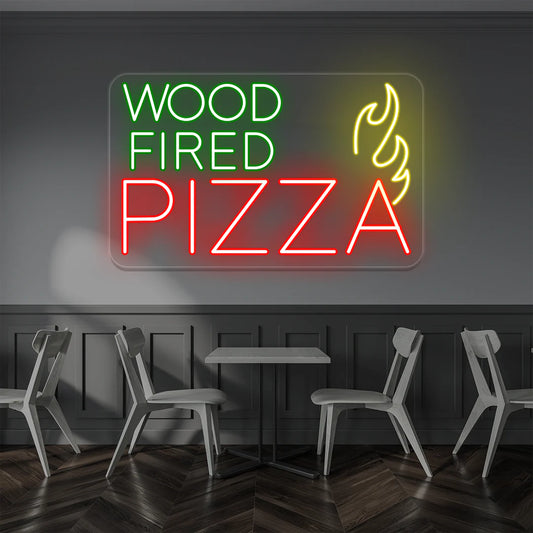 Wood Fired Pizza Neon Signs for restaurant| Instagrammable Wall Art for Restaurants (36In x 24In)