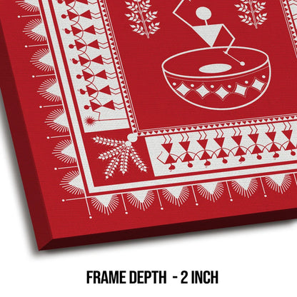 Red Painting, Warli Art, Framed Abstract Canvas Wall Art for Bedroom Eurotex