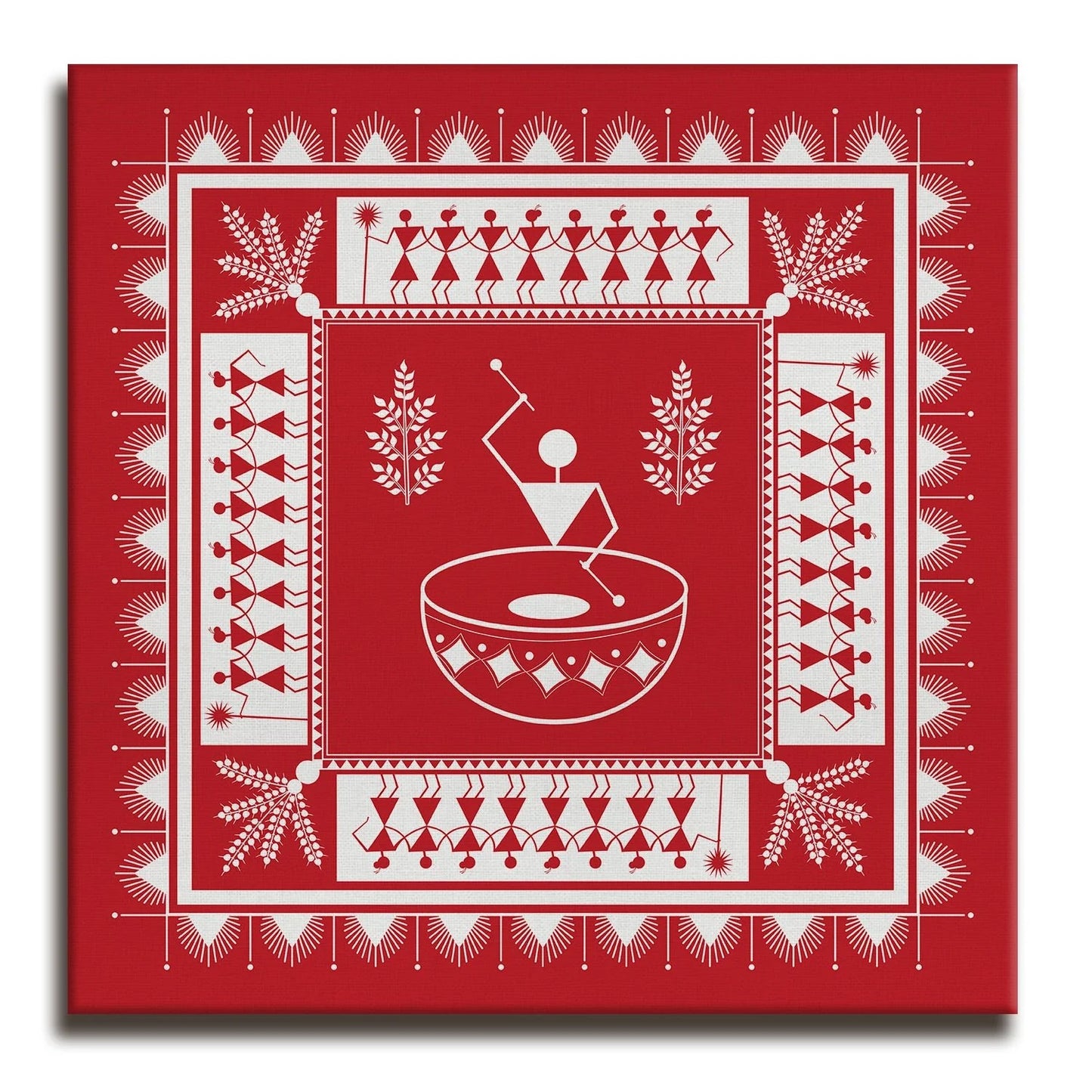 Red Painting, Warli Art, Framed Abstract Canvas Wall Art for Bedroom Eurotex