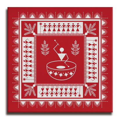Red Painting, Warli Art, Framed Abstract Canvas Wall Art for Bedroom Eurotex
