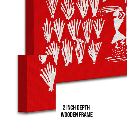 Red Landscape, Warli Art, Framed Abstract Canvas Wall Art for Bedroom Eurotex