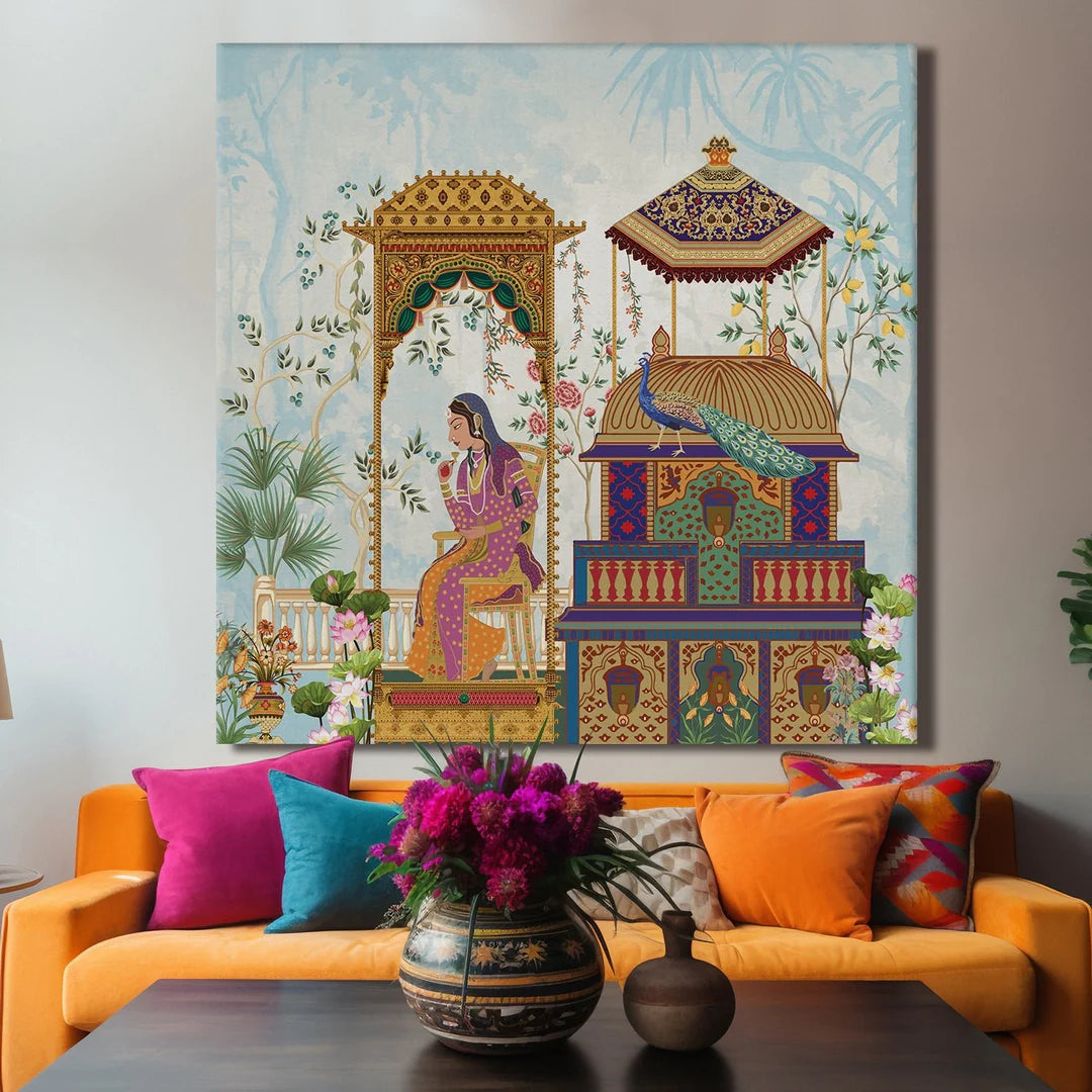 Mughal Queen, Traditional Canvas Art, Framed Abstract Canvas Wall Art for Bedroom