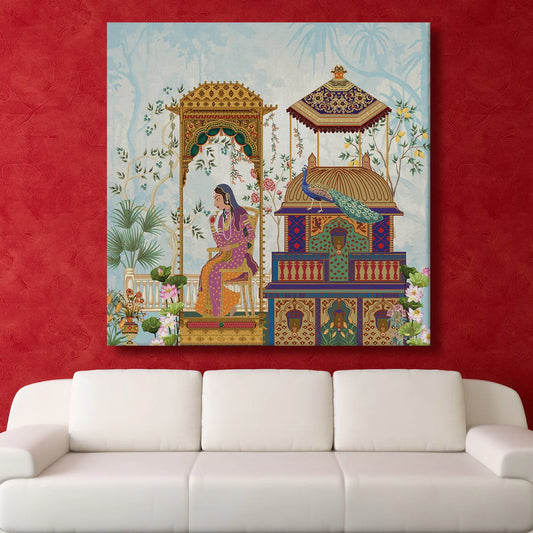 Mughal Queen, Traditional Canvas Art, Framed Abstract Canvas Wall Art for Bedroom