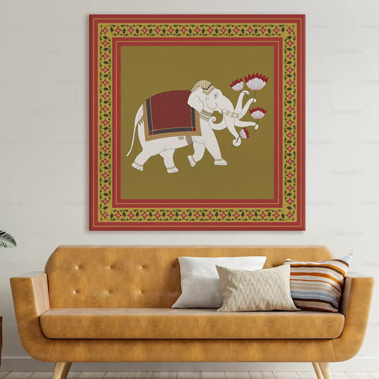 White Elephant, Traditional Canvas Art, Framed Abstract Canvas Wall Art for Bedroom