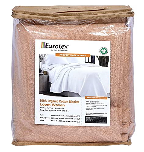 Eurotex Herringbone Cotton Blankets for Bed, 100% Cotton Blanket - Tan Eurotex