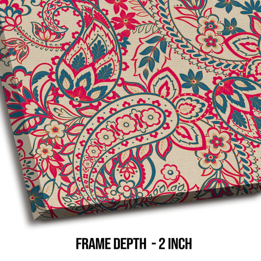 Leaves Texture, Kalamkari Art, Framed Abstract Canvas Wall Art for Bedroom