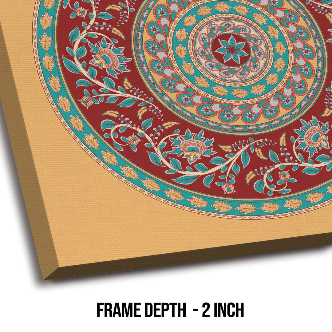 Circle Texture, Kalamkari Art, Framed Abstract Canvas Wall Art for Bedroom