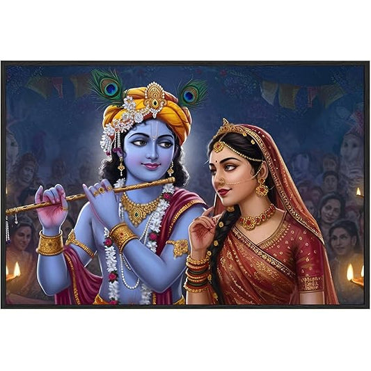 Eurotex Wrapped Canvas Wall Painting for Living Room Perfect Colorful Radha Krishna Canvas Painting for Hall Bedroom Office Gift & Décor (Radha-Krishna-09)