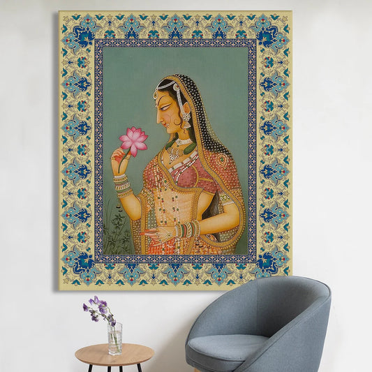 Beautiful Mughal Queen, Traditional Canvas Art, Framed Abstract Canvas Wall Art for Room