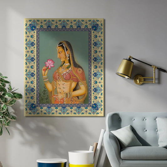 Beautiful Mughal Queen, Traditional Canvas Art, Framed Abstract Canvas Wall Art for Room