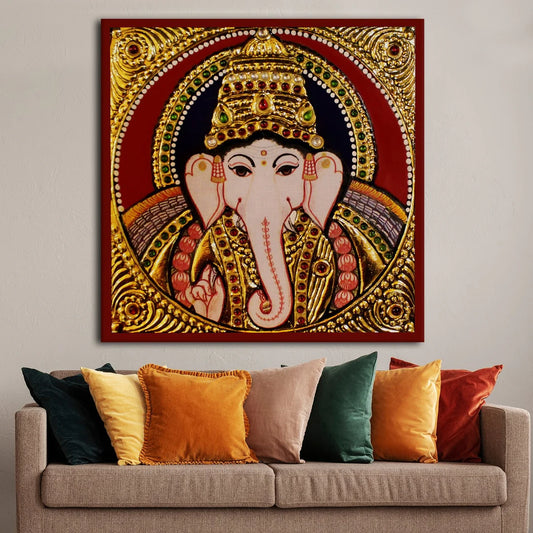 Shree Ganesh, Tanjore Art, Framed Abstract Canvas Wall Art for Bedroom