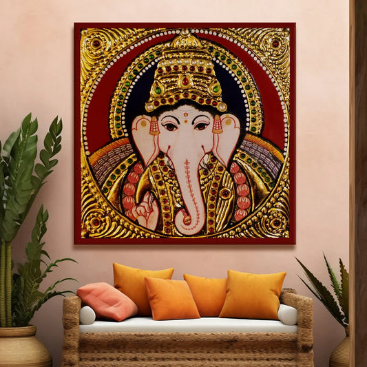 Shree Ganesh, Tanjore Art, Framed Abstract Canvas Wall Art for Bedroom