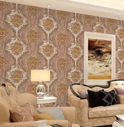 Eurotex Damask Design, Living Room Wallpaper, Almond (Luxury Vinyl Coated, 57 sq.ft Roll) My Store
